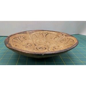 Pottery Bowl Shades of Brown 2" Height 8.5" Diameter Handcrafted Scroll Design